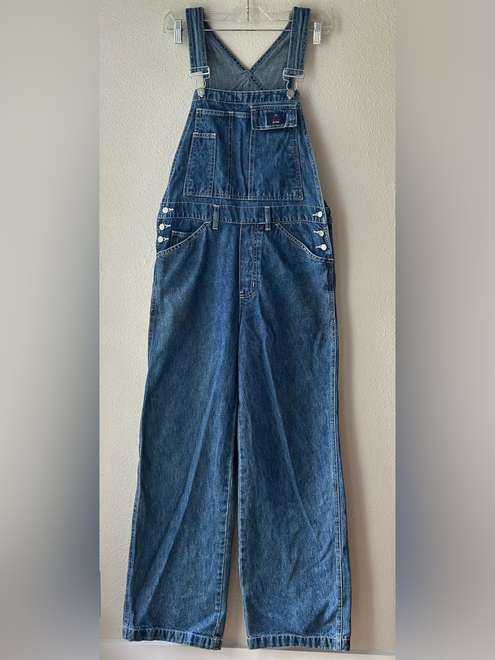 Vtg 90s Calvin Klein CK Denim Overalls Carpenter Bib Baggy Wide Leg Medium Wash